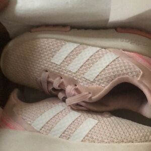 Adidas Light Pink White Sneakers Toddler Size 6 Mesh Upper Elastic Laces